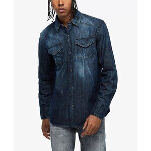 True Religion Mens Western Pearl Snap Denim Shirt Size Medium Long Sleeve Cotton